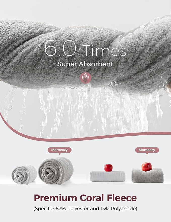 Momcozy Baby Bath Towels with Hooded -Visualize Health Label -Soft & Absorbent Coral Fleece Towel for Comfort & Warm - Bath Essential or Shower Gift for Newborn, Infant,Toddler (Large, 28 x 55 Inch)