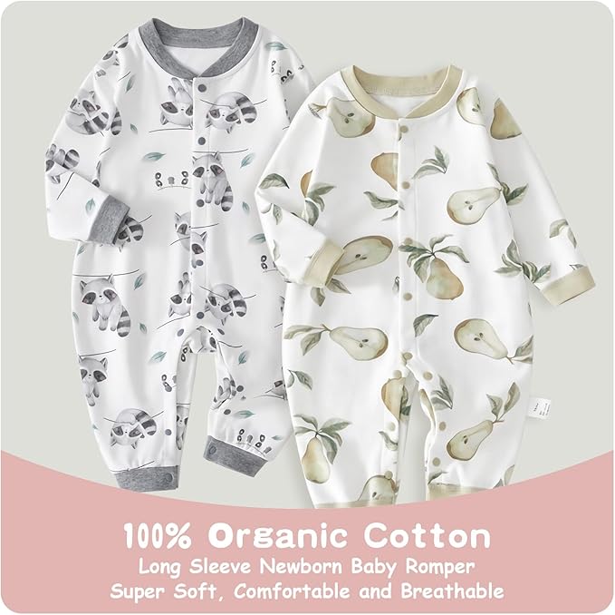100% Organic Cotton Soft 3-24 Months 2-Piece Unisex Footless Newborn Baby Sleepers Pajamas Romper Boys Girls