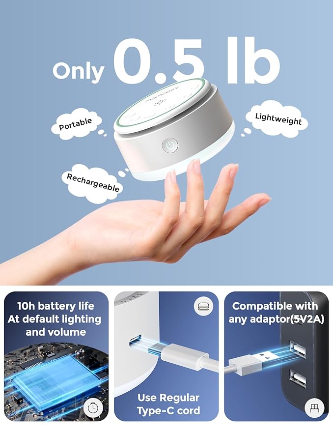 Momcozy Sound Machine for Baby | Portable White Noise Sound Machine for Sleep Rechargeable | 20 Sleep Sounds White Noise Machine with Nursery Night Light | Travel Sleep Sound Machine Battery Based
