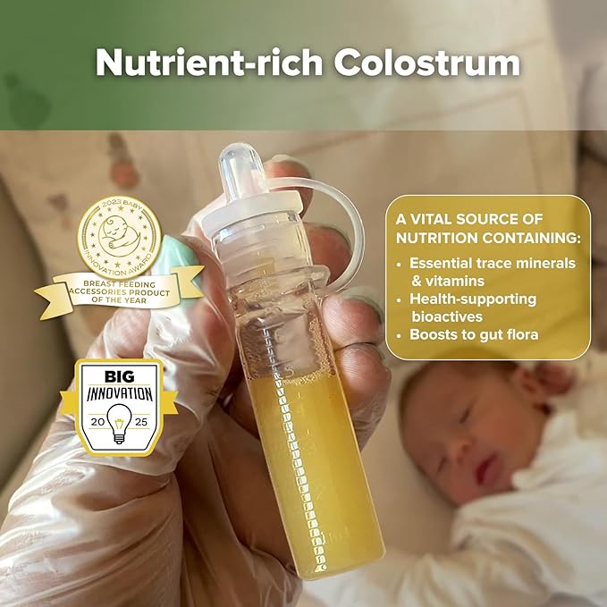 haakaa Colostrum Collectors 6ml/6pcs Pack - Collect, Store & Feed Colostrum in One, Ready-to-Use Individually Wrapped, Reusable & Leakproof, Include Cloth Wipe and Cleaning Brush