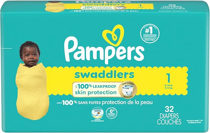 Pampers Baby Diapers - Swaddlers - Size 1, 32 Count, Ultra Absorbent Disposable Infant Diaper