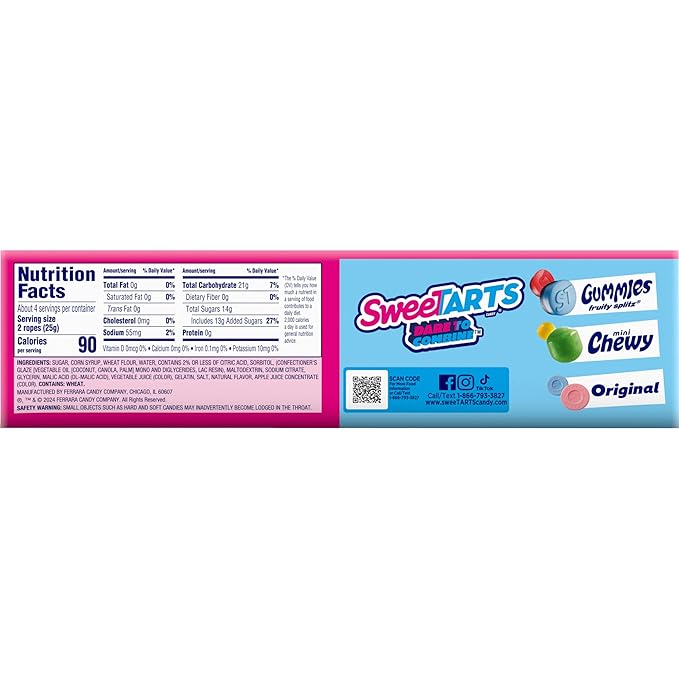 SweeTARTS Ropes, Candy, Tangy Strawberry, Soft and Chewy, 3.5 oz (Pack of 12)