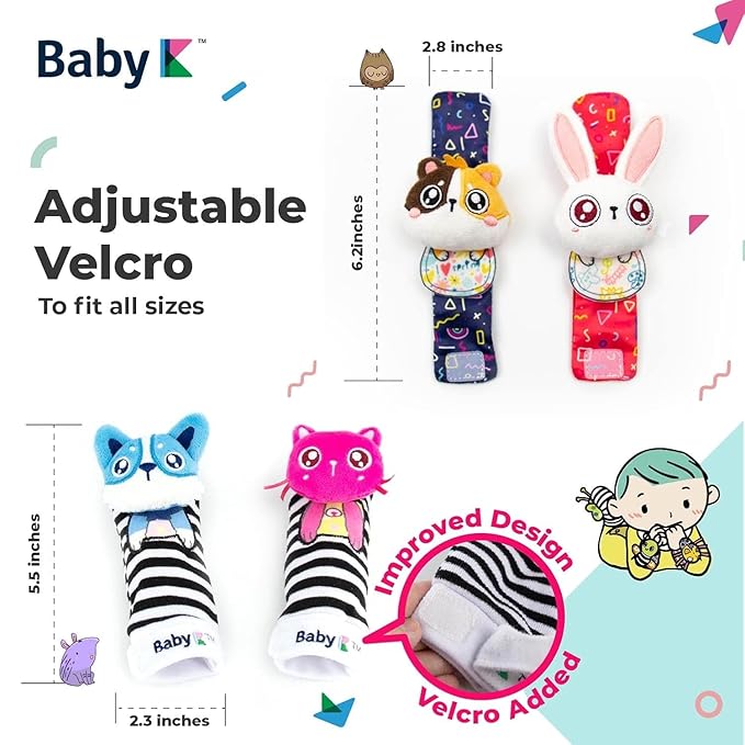 Baby Rattles Socks & Hand Rattle for Girls & Boys (Pet+Bird Set A) - Baby Toys 6-12 Months - Wrist Rattles and Foot Rattles - Baby Toys for Newborns As Gift - Easy to Wear Baby Rattle Toys