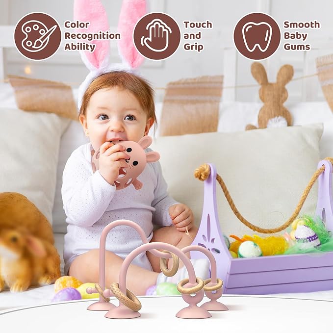 Baby High Chair Suction Toys Teething Chew - Baby Teething Toys Silicone Teethers Table Toys, Food Grade Silicon for 6 12 18 Months (RPinkFPink)