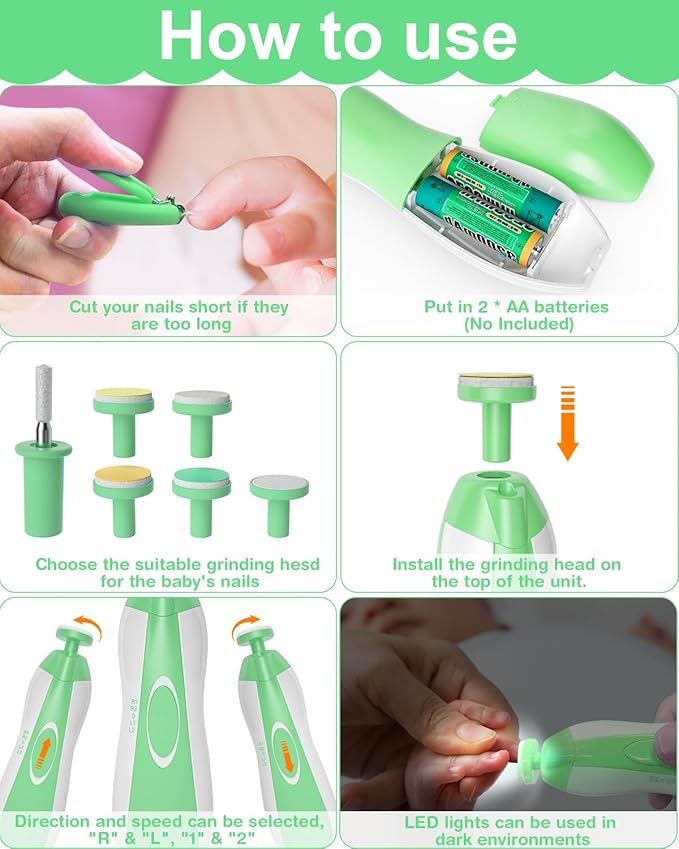 OTTOLIVES Baby Healthcare and Grooming Kit, 24 in 1 Baby Electric Nail Trimmer Set Newborn Nursery Health Care Set for Newborn Infant Toddlers Baby Boys Girls Kids (0-3 Years+) (Green)