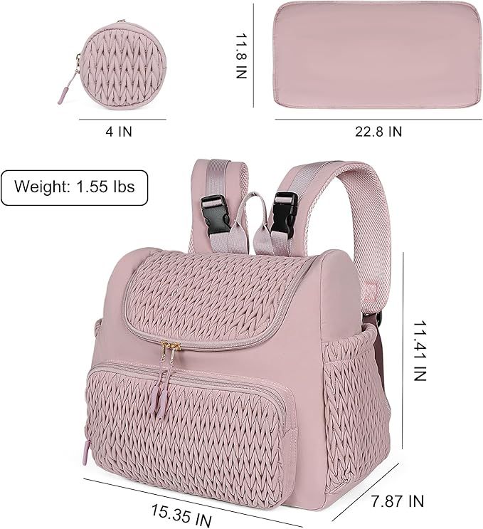 Geestock Diaper Bag Small Diaper Backpack, Stylish Quilted Baby Backpacks, Mini Maternity Bags, with Changing Pad, Pacifier Case & Stroller Straps, Parents Essentials Diaper Bag, Pink
