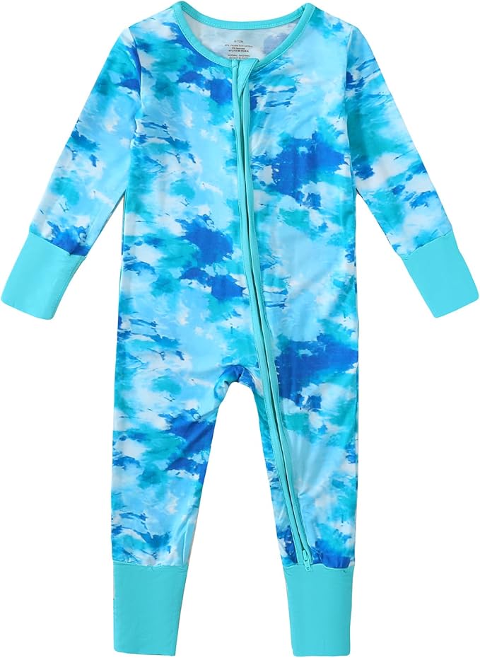 OPAWO Viscose from Bamboo Baby Pajamas Girl 2pack Mittens Cuff 2 Way Zipper Soft Footless Sleeper Baby Boy One-Piece Romper