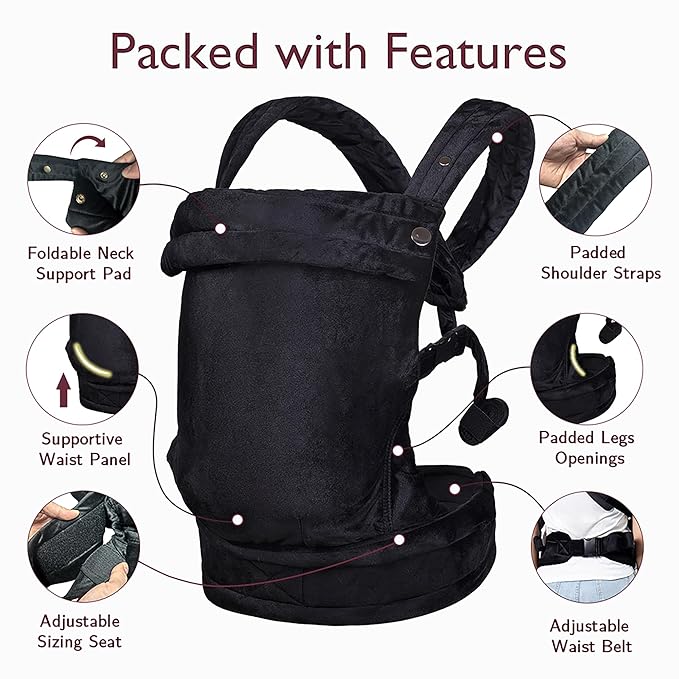 Baby Carrier for Newborn to Toddler, Cozy Baby Wrap Carrier 7-35 lbs, Ergonomic Backpack Design, Front and Back Facing Options, Black