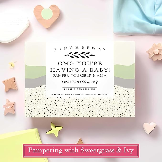 FinchBerry 3-Piece Gift Set - OMG You're Having a Baby! - Baby Shower Gift, New Mom Care Package for Sister, Wife, Friends & Family - With Handmade Soap (4.5 oz), Bath Soak (20 oz) & Hand Cream (1 oz)