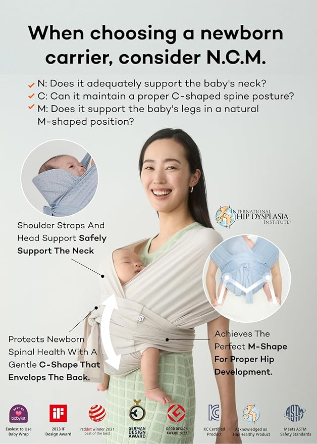 Konny Baby Carrier Flex AirMesh with Head Support- Adjustable, Easy to Wear Baby Wrap Sling, Perfect for Newborn Babies Essentials up to 44 lbs (XS-XL) -Wood Rose