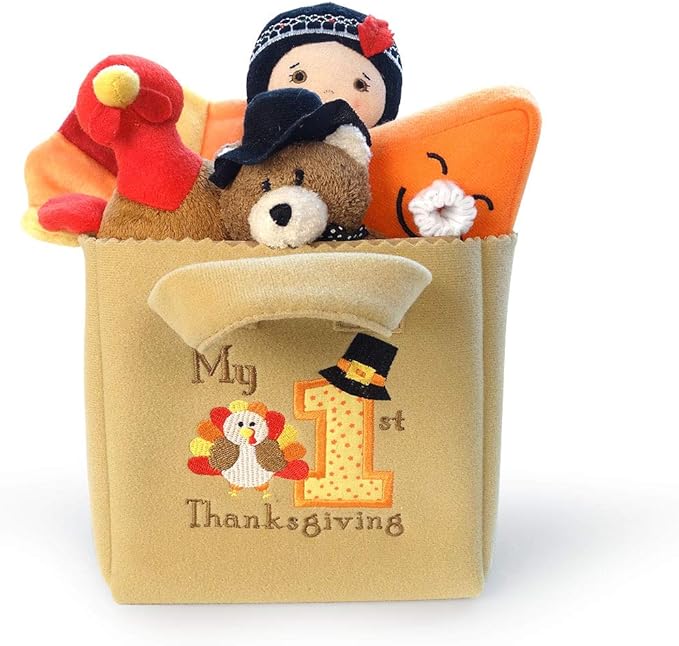 Genius Baby Toys The Original My Baby's First Thanksgiving Playset with Turkey, Teddy Bear, Pumpkin Pie, Native American Girl