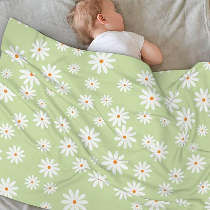 Baby Blanket Little Flower Daisy Green for Boy Girl Newborn 30x40 Inch Toddler Infant Nursery Throw Blankets Double Layer Comfy Soft Plush Stroller Crib Quilt
