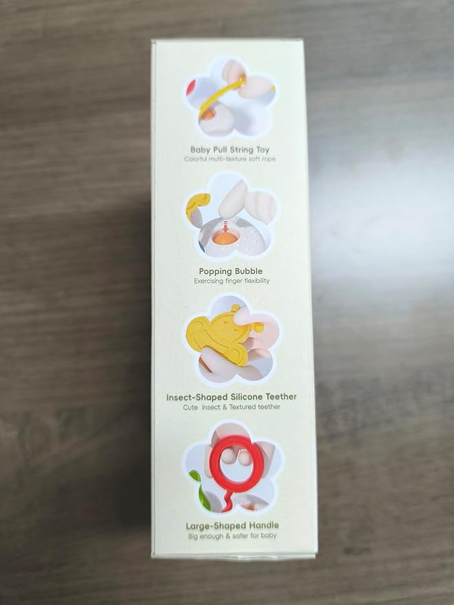 Baby Sensory Montessori Toy for 6-12-18 Months, Soft Silicone Popper Pull String Teething Travel Toys for Car Seat, Toddler Learning Early Develop for Infant 1 2 Boys Girls Christmas Birthday Gifts