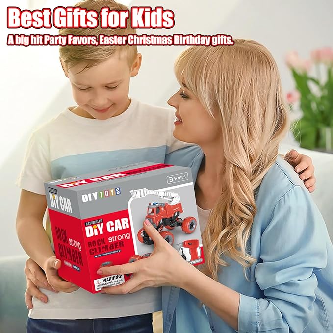 LUDILO 4PCS Fire Truck Toys for 3 4 5 Year Old Boy Birthday Gifts DIY Assembly Take Apart Firetruck with Electric Drill Stem Building Toys Xmas Bday Gifts 3 4 5 6 Year Old Boys Girls Kids Toddler Toys