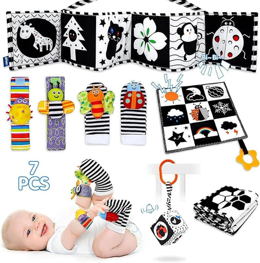 7 Pcs Black and White High Contrast Baby Toys for Newborn, Tummy Time Toys Montessori Toy for Babies 0-6 Months, Sensory Newborn Infant Toy Soft Book for 0-3 3-6 6-12 Months Boys Girls