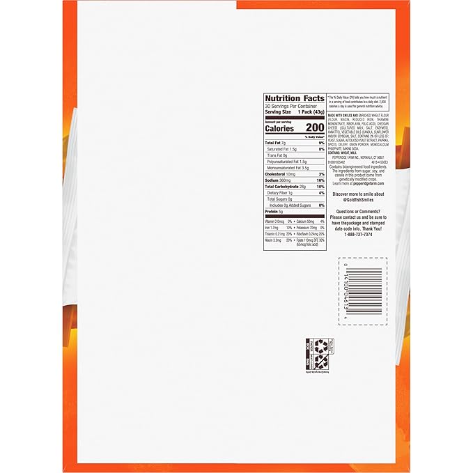 Pepperidge Farm Goldfish Cheddar Crackers, 1.5 oz. Snack Packs, 30 Count