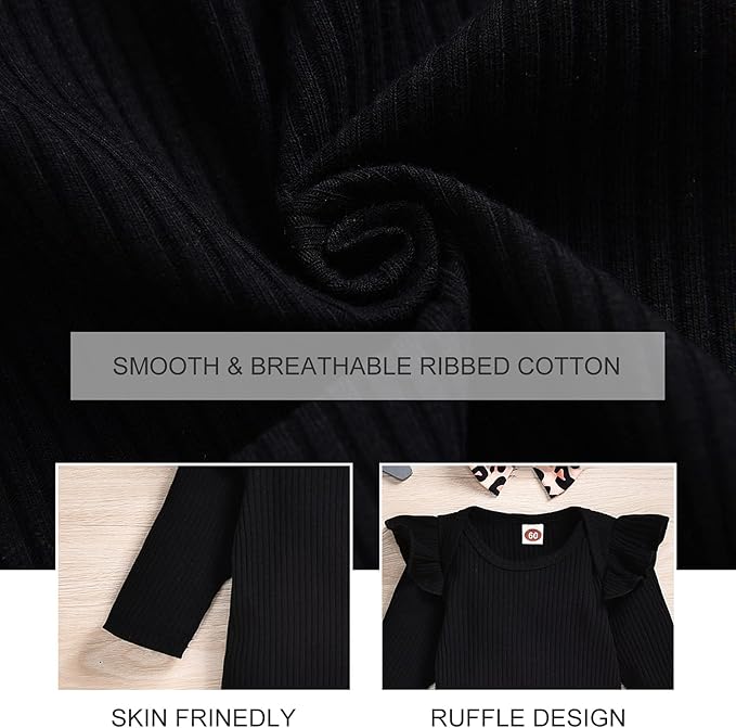 Aalizzwell Preemie Newborn Infant Baby Girls Clothes Ribbed Romper Bodysuit Pants Set Fall Winter Outfits