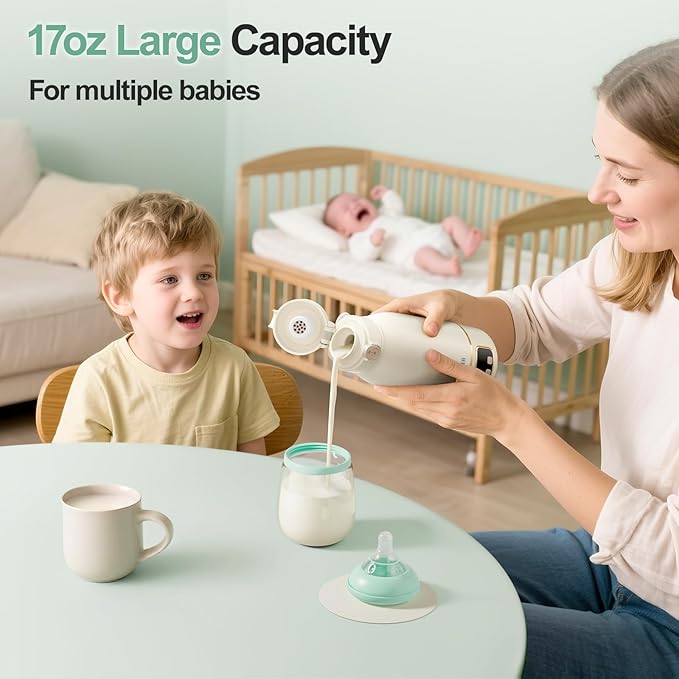 Portable Bottle Warmer for Travel, Formula Warmer On The Go, Milk Warmer for Breastmilk Water Soup, with Fast Heating, 17 OZ to Meet Your All-Day Needs, for Outdoor, Car, Journey