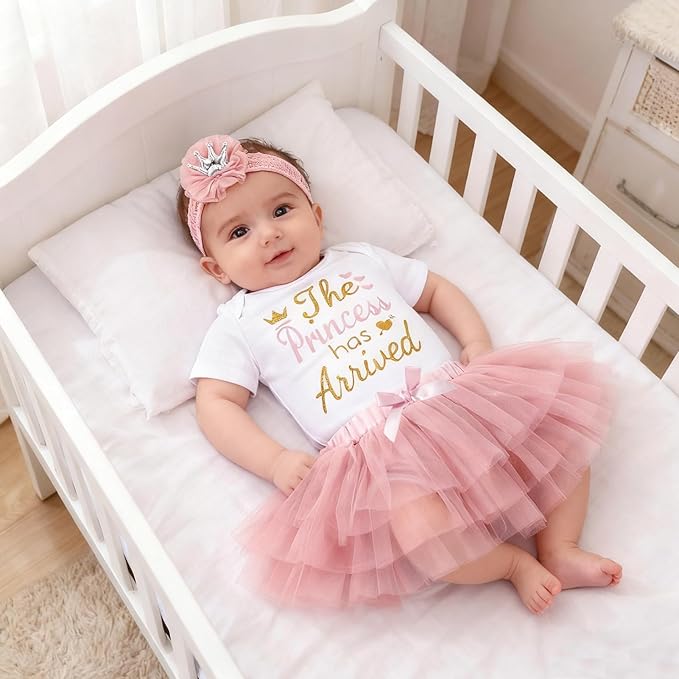 Newborn Baby Girl Outfits Infant Letter Print Romper+Tutu Skirt+Headband+Legging Warmer Coming Home Clothes Set