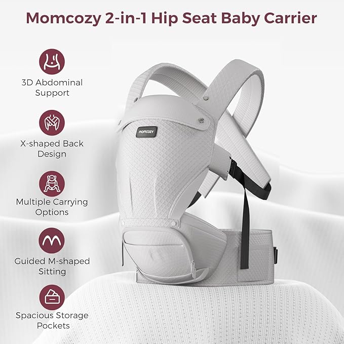Momcozy Baby Carrier with Hip Seat, 2-in-1 Forward-Facing Carry for Active Babies, Detachable Hands-Free Carrier up to 44lbs, Breathable Infant Carrier Fits Waist Sizes up to 45 Inches, AirMesh Grey