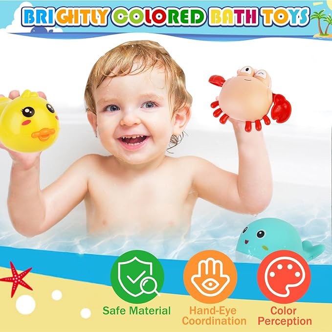Baby Bath Toys 5 Pcs Set,Wind Up Bath Toys for Toddlers,Bathtub Toys for Kids,Dolphins,Crabs,Turtles,Ducks Floating Water Toys,Swimming Pools Toys for Boys Girls