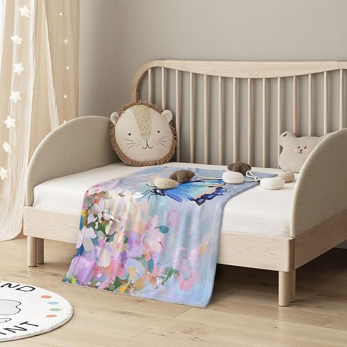 Baby Blanket Butterfly Flower Oil Painting for Boy Girl Newborn 30x40 Inch Toddler Infant Nursery Throw Blankets Double Layer Comfy Soft Plush Stroller Crib Quilt