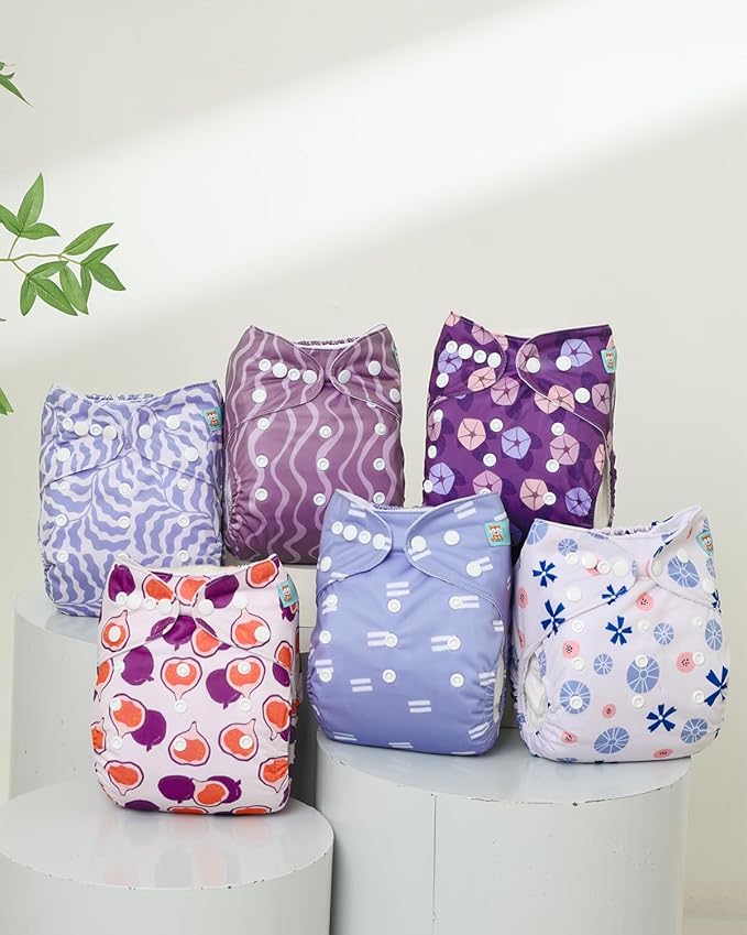 ALVABABY Baby Cloth Diaper 6 Pack with 12 Inserts One Size Cloth Diaper Covers Adjustable Washable Reusable for Baby Girls and Boys 6DM126