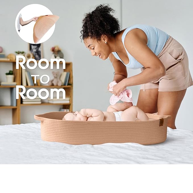 Baby Changing Basket Includes Diaper Caddy - Breathable & Waterproof Dual-Cover, Portable, Changing Pad for Dresser & Changing Table, Gift for Baby Shower, Cotton Rope Basket for Baby