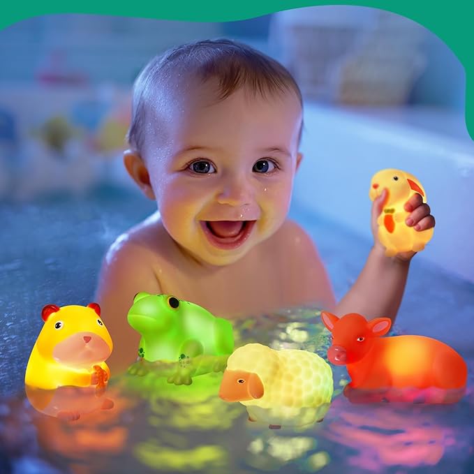 Bath Toys for Toddlers 1-3: 6 PCS Light-Up Farm Animal Bath Toy Set, Baby Bath Toys, Bathtub Pool Bath Toy for Kids, Christmas Birthday Gifts for Boys & Girls Ages 1 2 3+ Years Old