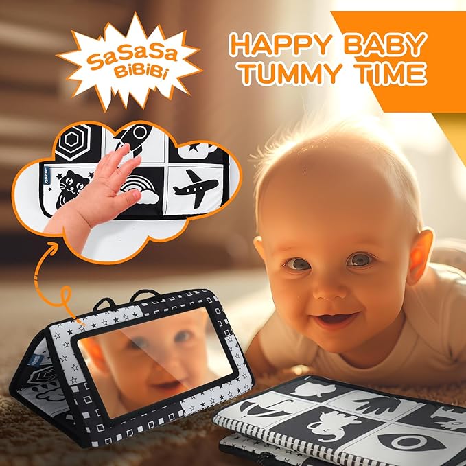 Montessori Toys for Babies 0-6 Months, 6 in 1 Learning Educational Set for Newborn, Toddlers Gifts Includes Spinning Drum, Object Permanence Box, Baby Roller Tummy Time Mirror and More