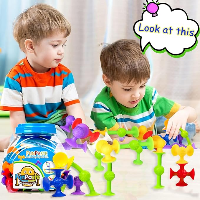 Suction Bath Toys for Baby, 47 Piece Starter Set Suction Cup Toys Pop Darts Preschool Sensory Fidget Toys for Toddlers 1-3 4-8 | No Hole Bath Toy | BPA Free Bath Toys (Large Size)