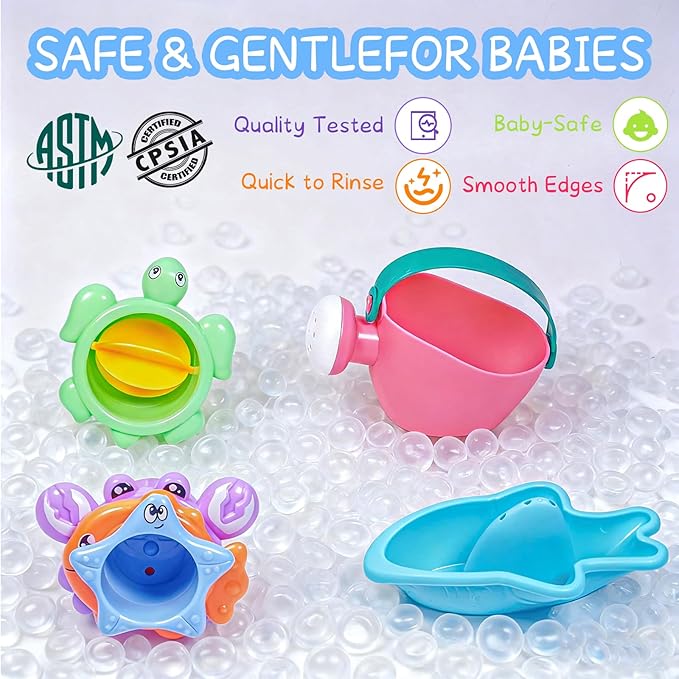 10PCS Baby Bath Toys for Kids Ages 1-3 Mold Free Water Toys for Toddlers 12+ Months Fun Bathtub Pool Beach Toys Safe Early Learning Water Table Toy for 2-6 Years Old Christmas Birthday Boys Girls Gift