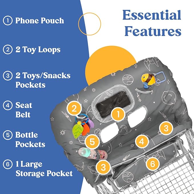 PILLANI Shopping Cart Cover for Baby, High Chair Cover for Restaurant Seat - Grocery Cart Cover for Baby Girl and Boy, Comfortable Cotton Buggy Covers for Babies - Padded Toddler Shopping Cart Cover