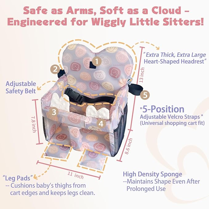 Premium Baby Shopping Cart Cover & High Chair Seat Protector - Universal Fit for Grocery Carts, Restaurant Chairs,Restaurant Seats, and Park Swings-Girl & Boy(Little Bear)