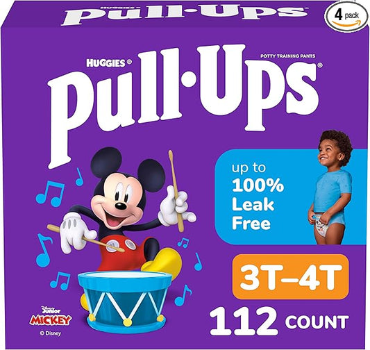 Pull-Ups Boys' Potty Training Pants, Size 3T-4T Training Underwear (32-40 lbs), 112 Count (4 Packs of 28), Packaging May Vary