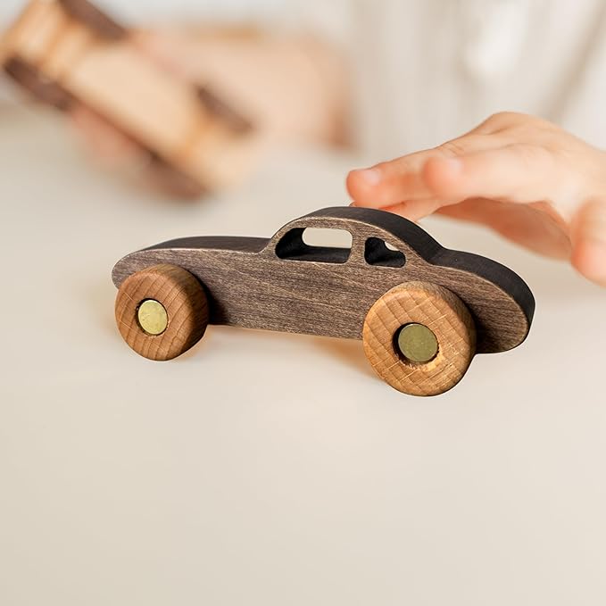 BUSY PUZZLE Wooden Toy Car and Truck Set Montessori Toys for Toddlers Handmade from Natural Wood Gift for Boys and Girls