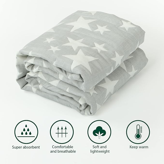 NTBAY 3 Layer Toddler Blanket, Muslin Cotton Jacquard Bed Blankets, Lightweight Thermal Baby Blanket, Super Soft and Warm Crib Blanket for All Seasons, Decoration Gift, 30"x40", Grey Star