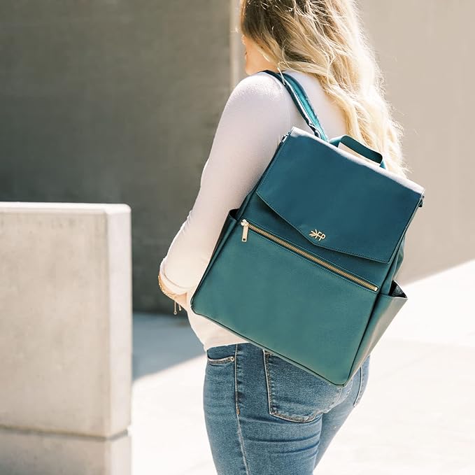 Freshly Picked Classic II Diaper Bag Backpack, Wipeable Vegan Leather With Changing Pad (Emerald V2)