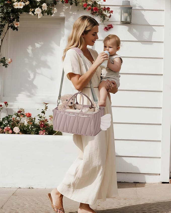 Diaper Caddy Organizer, baby organizer for essentials – All-in-One Storage Basket with Compartments, Wipe Pocket & Stroller Clips – Must-Have for Nursery, Changing Table, Registry or Gift