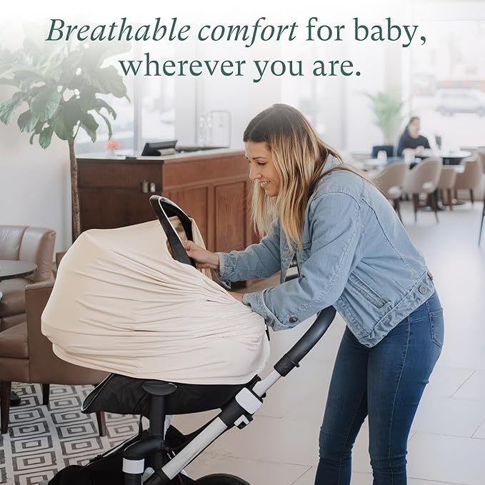 Baby Car Seat Cover, Supersoft Bamboo Viscose Carseat Cover for Infant Boys & Girls, Breathable Multi-Use Breastfeeding Covers, Canopy for Carrier, Stroller, Shopping Cart & High Chair