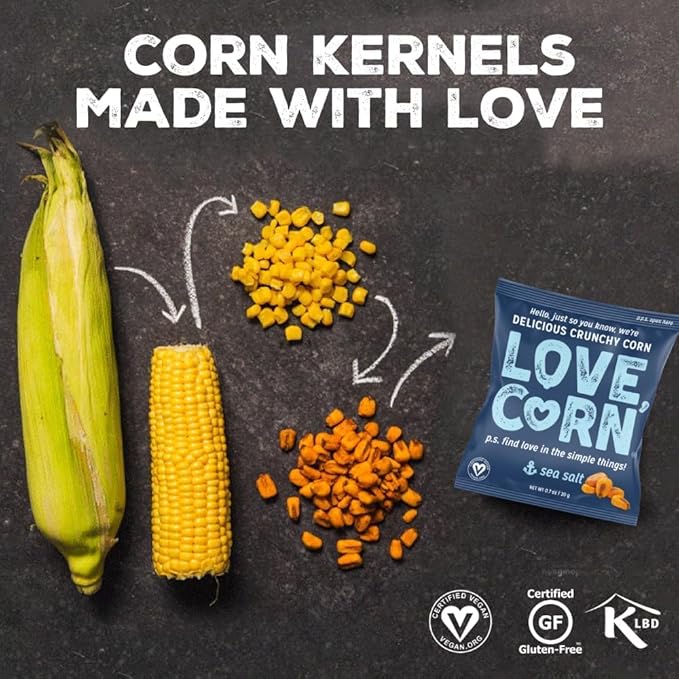 LOVE CORN Sea Salt 16oz x 1 Bag - Delicious Crunchy Corn - Healthy Family Snacks - Gluten Free, Kosher, Non-GMO- Alternative for Chips, Nuts, Crackers & Pretzels - Perfect for Charcuterie Boards