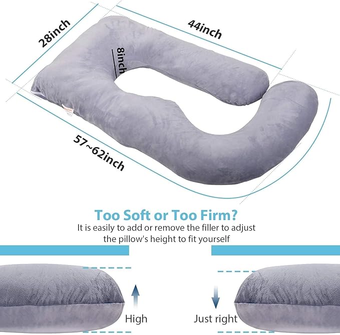 Pregnancy Pillow J-Shaped Full Body Pillow, 59 inch with Velvet Cover Easy to Remove and Wash, Support Pregnant Women's Backs Legs and HIPS, Improve Sleep,Pregnancy Pillow for Women ,Gray