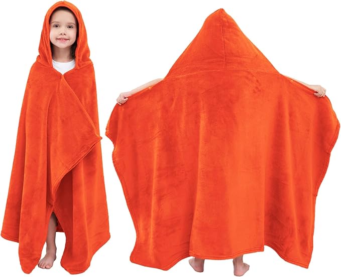 Hiturbo Kids Fleece Hooded Bath Towel: Soft Plush Pool Beach Towel Blanket - 50"x30" Toddler Towels Wrap for Boys Girls 3-12 Years (Orange)