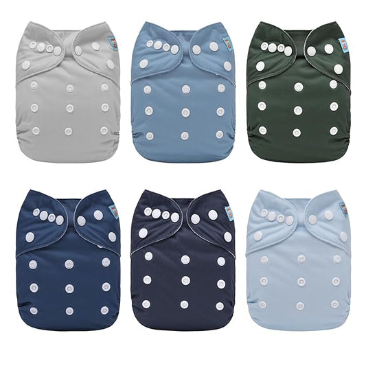 ALVABABY Baby Cloth Diaper 6 Pack with 12 Inserts One Size Cloth Diaper Covers Adjustable Washable Reusable for Baby Girls and Boys 6BM111