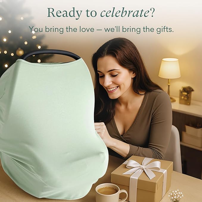 Baby Car Seat Cover, Supersoft Bamboo Viscose Carseat Cover for Infant Boys & Girls, Breathable Multi-Use Breastfeeding Covers, Canopy for Carrier, Stroller, Shopping Cart & High Chair