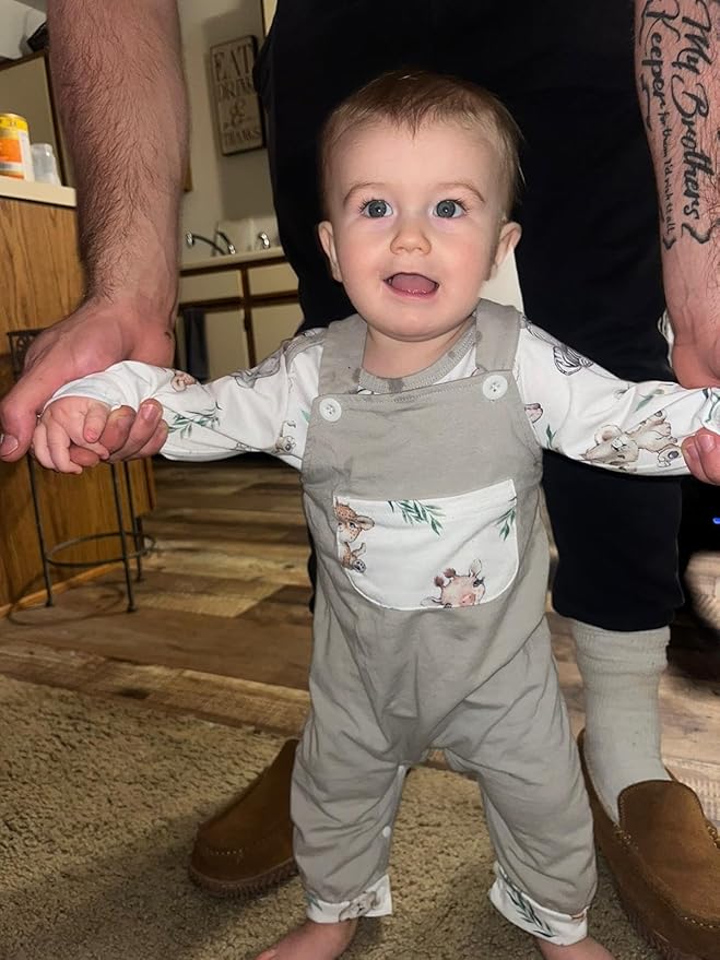 Baby Boy Clothes Long Sleeve Animal Plaid Romper + Overalls Infant Boy Clothes 2PCS Fall Winter Outfits