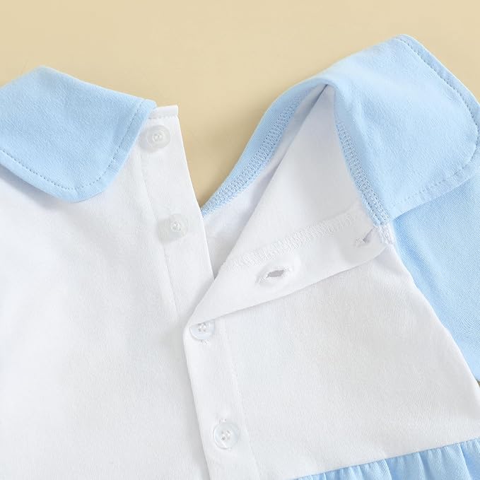 woshilaocai Baby Fall Outfit Boy Girl Plaid Embroidered Collar Romper Footie Infant Halloween Clothes