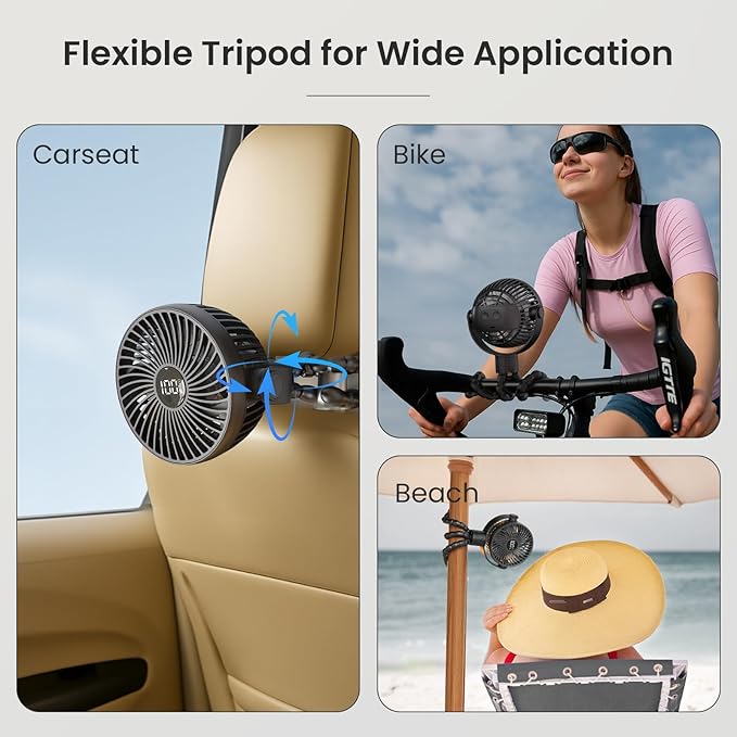 Portable Stroller Fan, 4000mAh Rechargeable Clip on Baby Fan 25H Battery Life, Head Detachable 360° Rotate Mini Fans, 4 Speed Personal Fans with Night Light for Car Seat Crib Bike Treadmill, Black