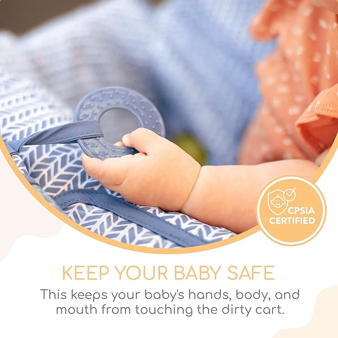 2-in-1 Cushy High Chair Cover and Shopping Cart Cover for Baby, Comfortable Cover for Grocery Cart, Universal Fit Cart Cover for Babies, Includes Storage Pouch - Blue Little Arrows