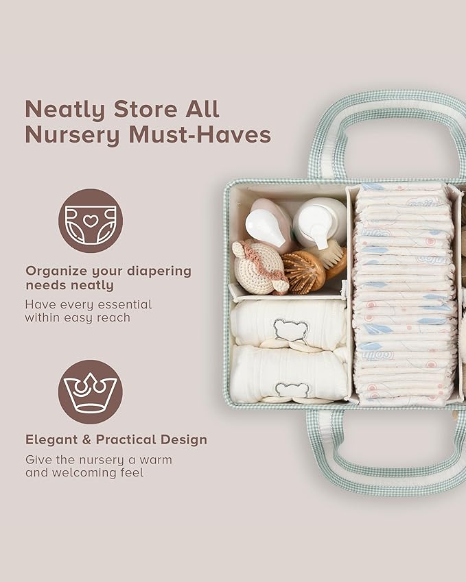 PeraBella XL Diaper Caddy Organizer With Handle, Baby Shower Gifts Basket Bag, Registry Search Must Haves Items, Newborn Girl Boy Nursery Storage Organizer, Baby Bag Essentials, Car Diaper Caddy Cart